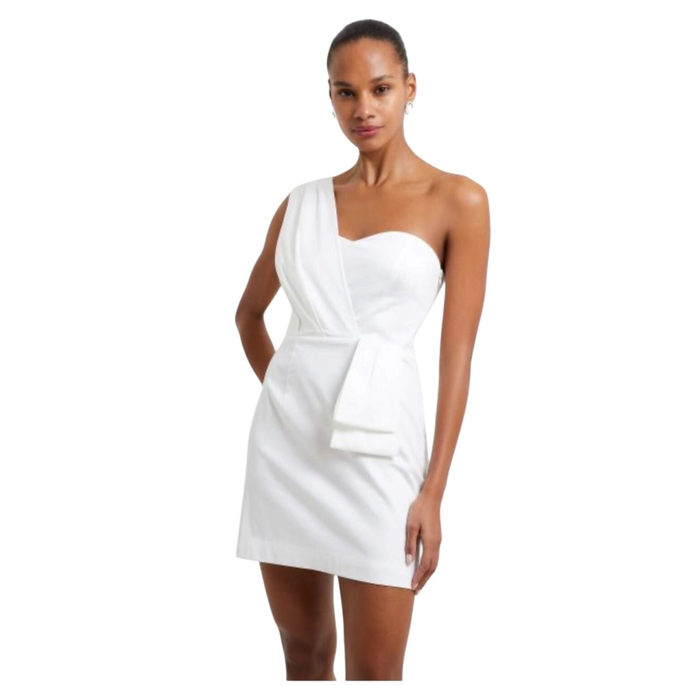French Connection Dress White‎ One Shoulder Bow Detail Mini Size 0